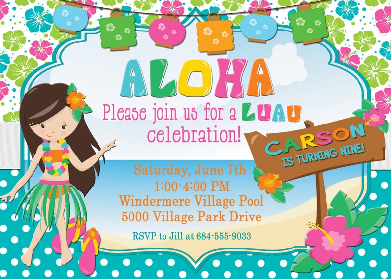 Luau Invitation Luau Birthday Invitation Luau Party Luau  Etsy