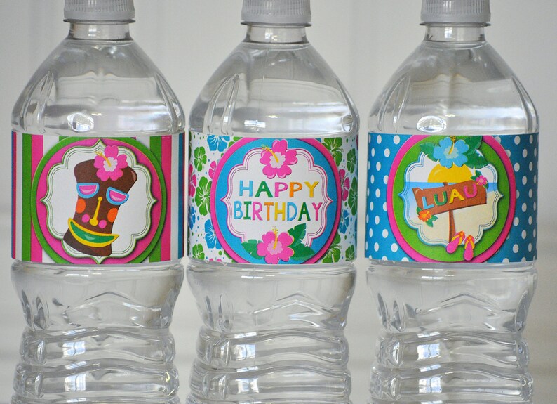 Luau Water Bottle Labels Luau Birthday Decoration Luau Etsy
