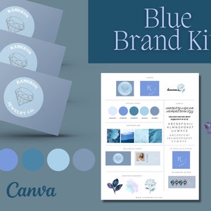 Plantilla de kit de marca azul / Plantilla de kit de marca Canva / Plantilla de mini tablero de marca / Diseño de logotipo de joyero personalizado / Diseño y marca de logotipo prefabricados