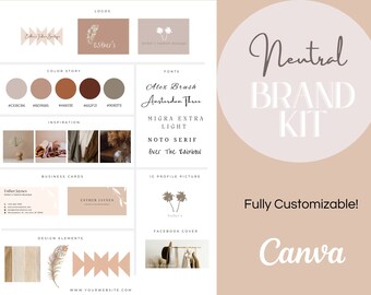 Neutral Brand Kit Template | Canva Brand Kit Template | Mini Brand Board Template | Minimalist Logo Design | Premade Logo Design and Brand