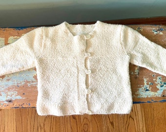 Vintage Handmade Baby Sweater and Hat, Knitted Baby Sweater with Buttons, Gender Neutral Baby Gift