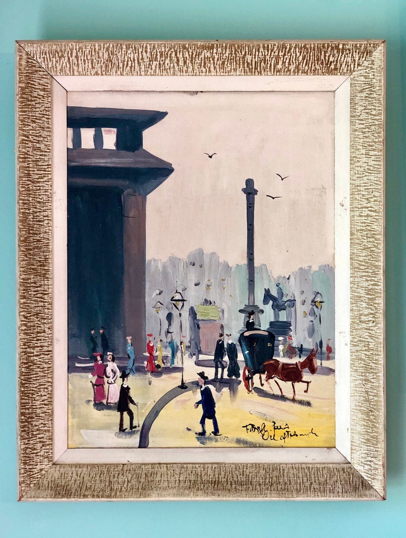 Set of 2 Vintage Cityscape Paintings Original Art Wall Hanging Original Painting Signed