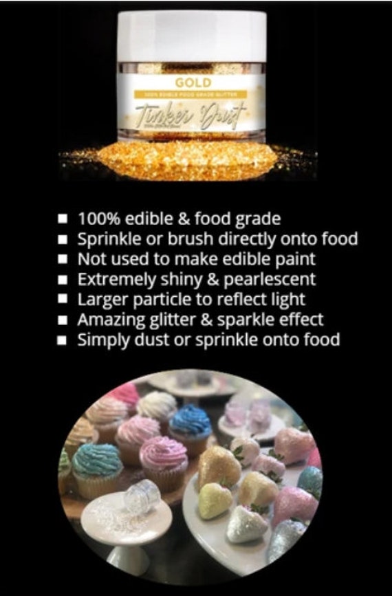 Cake Edible Glitter - Certified and Food Grade Glitter - Bright and  Pearlescent Edible Glitter Dust - Edible Glitter for Strawberries,  Cupcakes, Cake Pops, Drinks and Desserts (Gold) 