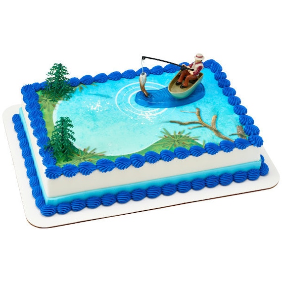 Fishing Cake Topper/ Fisherman's Birthday Cake Topper/ Fishing Cake Kit/  Man Fishing Scene Cake Kit/ Fishing Cake Kit Topper 
