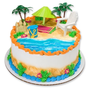 Beach Cake Topper/ Beach Scene Kit/ Beach Theme Cake/ Beach Cake Idea/ Miniature Beach Scene Kit/ Luau Party Cake Topper image 1