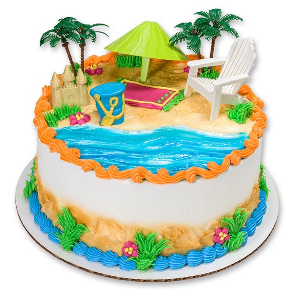 Beach Cake Topper/ Beach Scene Kit/ Beach Theme Cake/ Beach Cake Idea/ Miniature Beach Scene Kit/ Luau Party Cake Topper