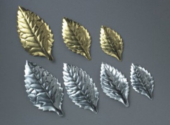 Silver Foil Cake Leaves/ Gold Foil Cake Leaves/ Small Foil Leaves/  Anniversary Cake Topper 