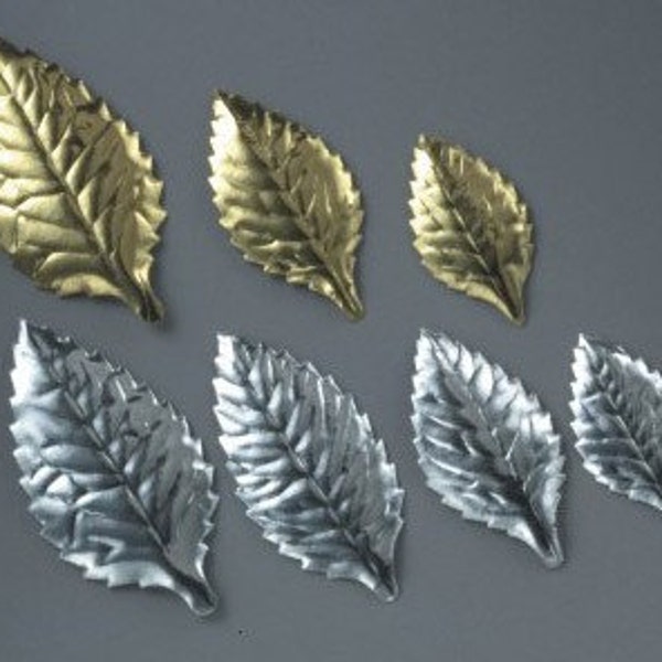 Silver Foil Cake Leaves/ Gold Foil Cake Leaves/ Small Foil Leaves/ Anniversary Cake Topper