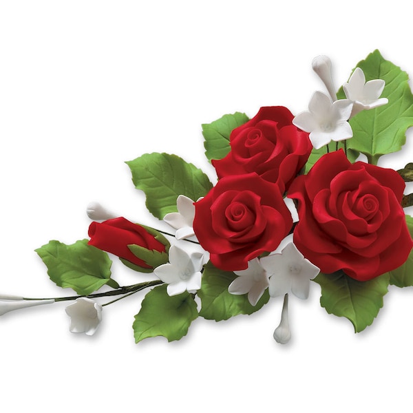 Gum Paste Red Rose Cascade/ Edible Full Rose Cascade/ Rose Cake Topper/ Edible Flower Wedding Topper/ Edible Flowers/ Cake Topper