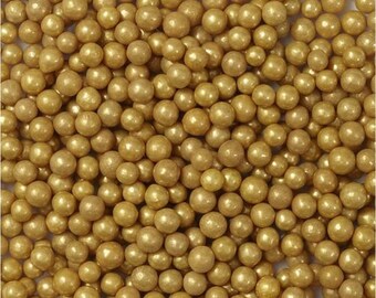 Edible Gold Sugar Pearls Mixed Size 4mm & 5mm/Edible Gold Sugar Pearls Mixed Sizes/Edible Gold Dragees 4mm/5mm mixed bottle