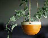 CERAMIC HANGING PLANTER handmade - succulent planter - string of pearls- hostess gift- greenery decor- deep goldenrod