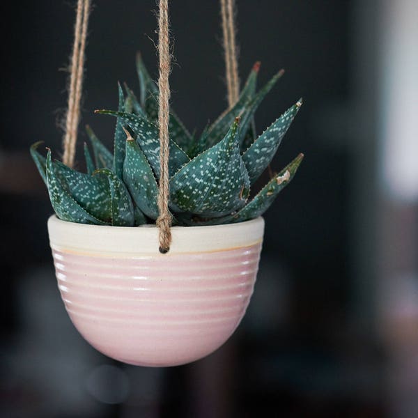 CERAMIC HANGING PLANTER // handmade planter in Blush Pink. (Other colors available in "Hanging Planters" section.)