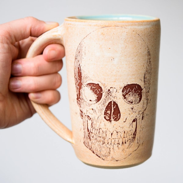 LARGE SKULL MUG // medical student gift - tea cup - beer stein - coffee - anatomical illustration - ceramic - steampunk - handmade