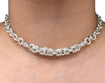 HEAVY 24/7 Wear Secret Locking Chain Mail Byzantine Solid 925 Sterling Silver BDSM Slave Submissive Sub Bondage Day Collar Necklace ToBeHis®