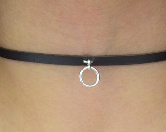 Discreet 925 Micro O Ring High Quality Leather Hypoallergenic 925 Sterling Silver Ends Locking BDSM Slave Sub Bondage Day Collar ToBeHis®