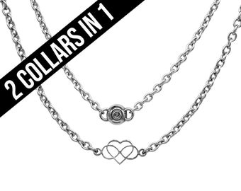 2 COLLARS IN 1 -Forever 24/7 wear Reversible Poly 316L Stainless Steel Secret Locking BDSM  Submissive Heart Infinity Day Collar Necklace