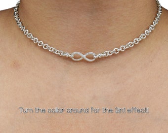 2 COLLARS IN 1 -Forever 24/7 wear Reversible 925 Solid Sterling Silver Locking BDSM Slave Submissive Pet Bondage Day Collar Necklace ToBeHis