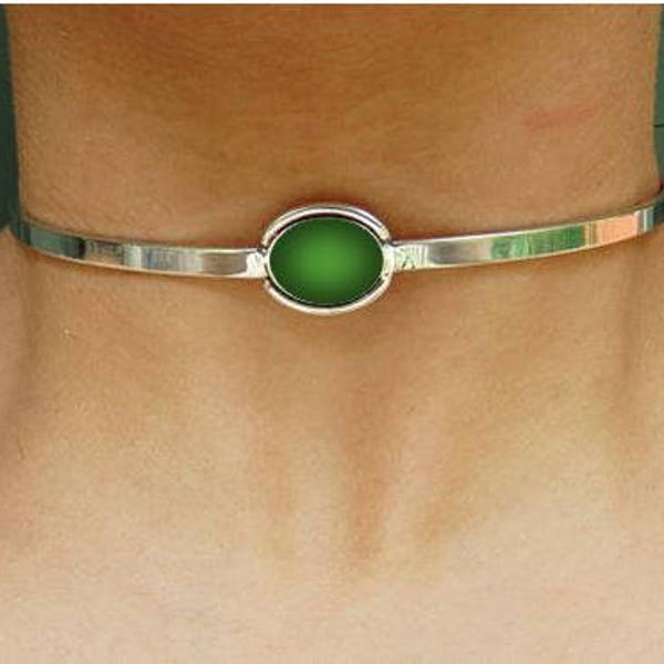 Solid 925 Sterling Silver w/Genuine Jade Discreet Neck Cuff Locking BDSM Slave Submissive Sub Pet Babygirl Bondage Day Collar ToBeHis