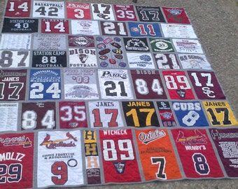 custom made tshirt quilts. Memory quilt/jerseys/fleece/caps/patches/dance/football/girl and boy scouts/baseball/soccer/school