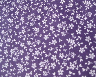 100 percent cotton fabric/purple/white flowers/quilting/crafts/apparel/by the yard