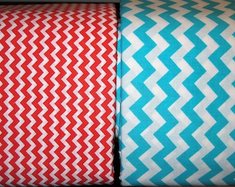 100 percent cotton chevron fabric/aqua/red/white/quilting/crafts/apparel/by the yard