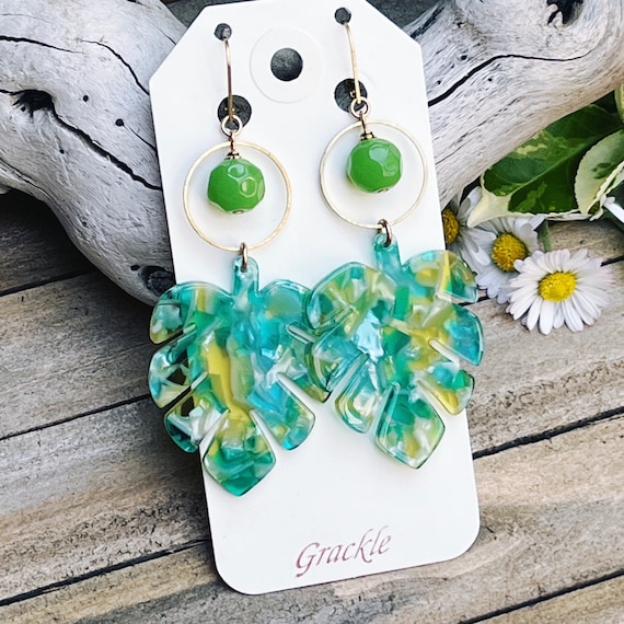 Spring Green Leaf Earrings