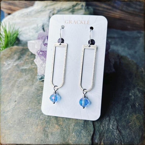Silver Sapphire Hoops