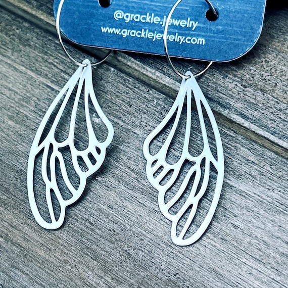 Silver Monarch Wing Hoops