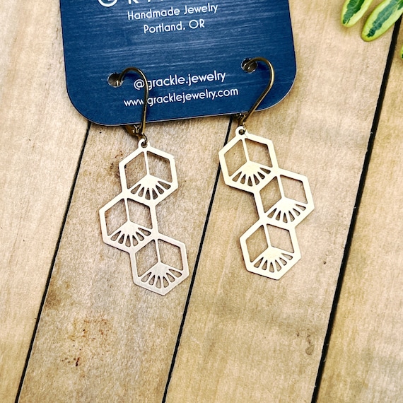Brass Honeycomb Earrings: Lightweight Geometric Dangles