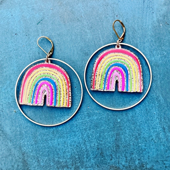 Rainbow Glitter Hoops