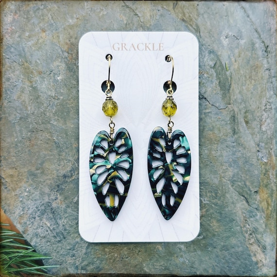 Olivine Monstera Earrings