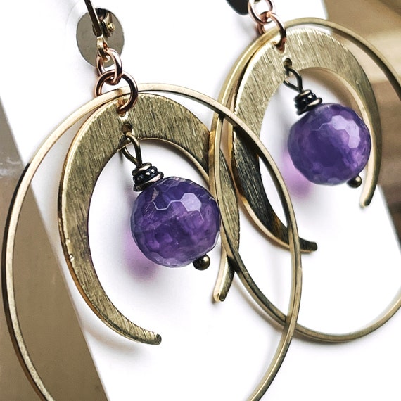 Amethyst Crescent Hoops