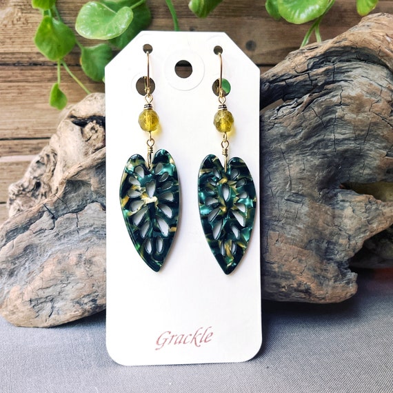 Olivine Monstera Earrings