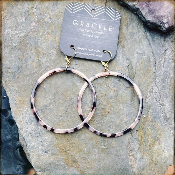 Large Winter Tortoise Shell Hoop Earrings