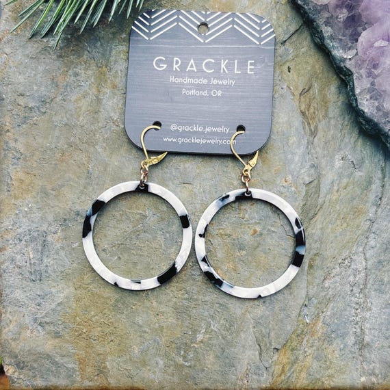 Small Black and White Hoop Earrings