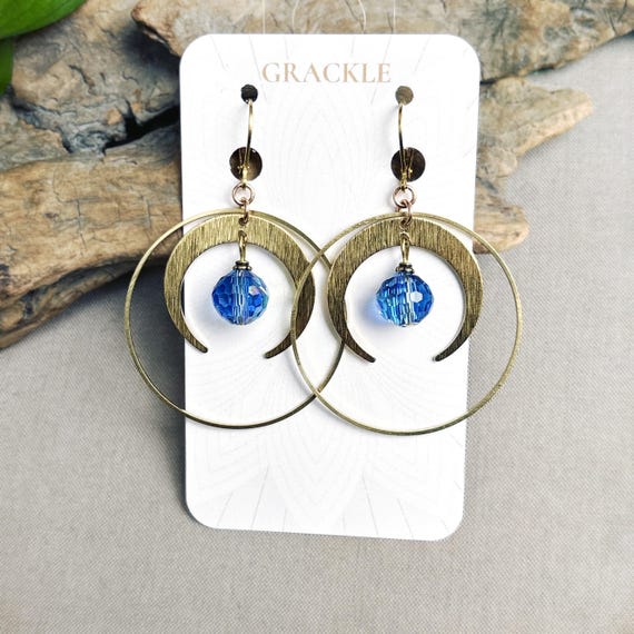 Sapphire Crescent Hoops