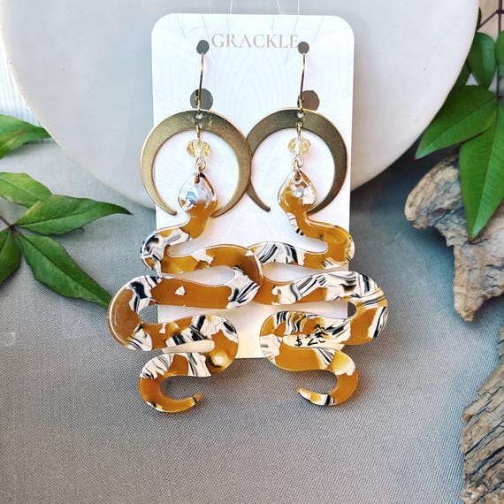 Full Moon Mustard Serpent Earrings