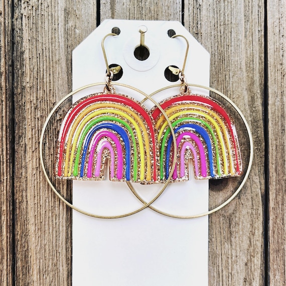 Rainbow Glitter Hoops
