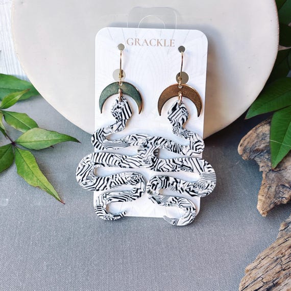 Zebra Snake Crescent Earrings
