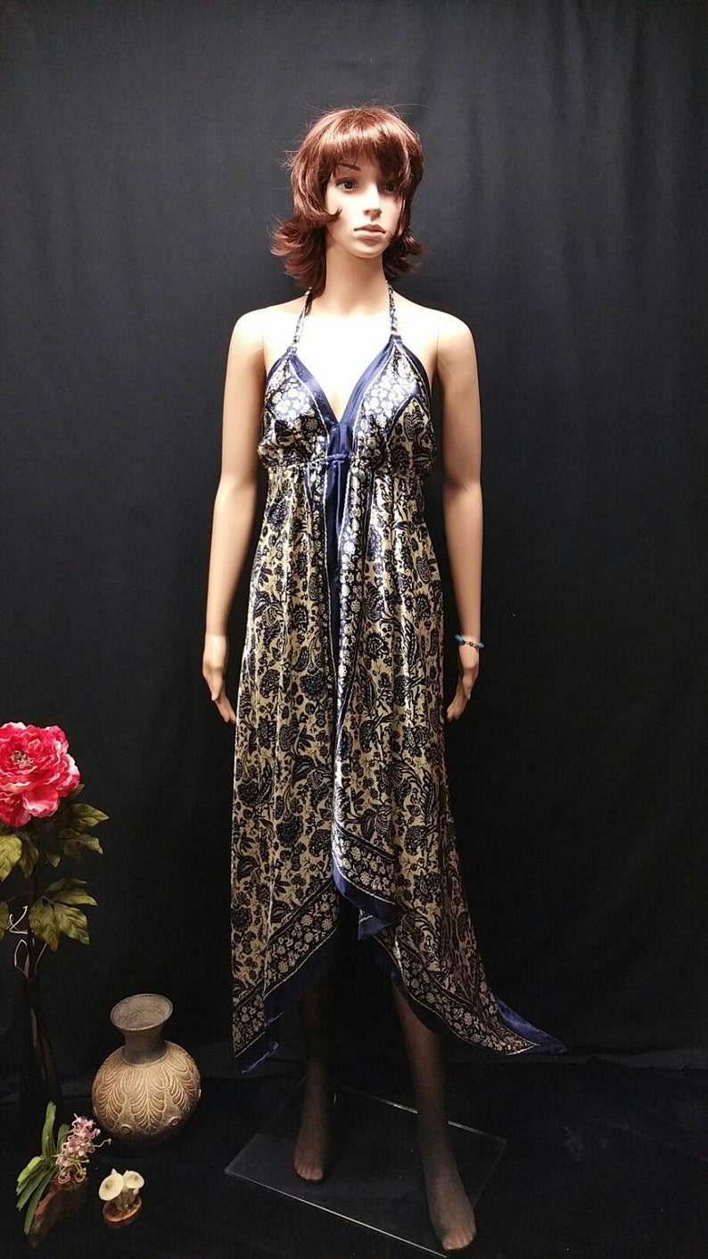 Satin scarf dress navy blue convertible retro paisley printed Etsy