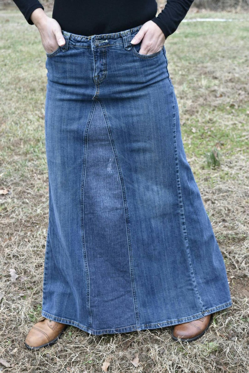 Boho Upcycled Denim Maxi Skirt Recycled Redesigned Women Jean Etsy