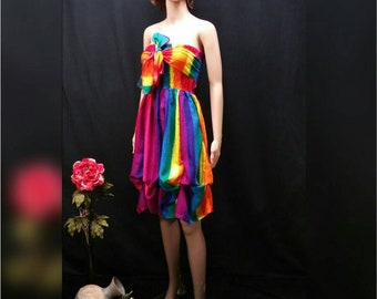 Rainbow Women Sundress, Balloon Dress Skirt, Asymmetrical/Straight Hem Dress, Gay Pride Gay Color Dress, LGBTQ Rainbow Capital Pride Fashion