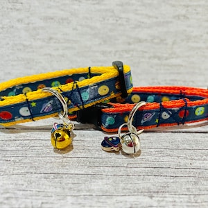 Space Galaxy cat collar Planet Solar System Moon Saturn Jupiter Venus Neptune Ribbon Kitten Cat Puppy Small Dog Collar includes CHARM