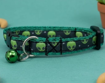 Alien Cat Collar with Bell, Breakaway Sci-Fi Kitten Collar, Handmade UK
