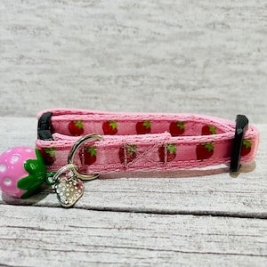 Strawberry Strawberries Fruit Pink Lilac Cat Kitten Puppy Collar **EXCLUSIVE** with Charm & Matching Bell