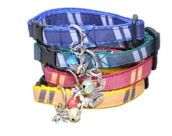 Set of 4 Wizard Ribbon Kitten Cat Puppy Small Dog Collar with Charm inspired by Harry Potter Houses