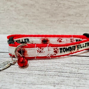 Zombie Killer Cat Collar Safety Release **Walking Dead** Cat Puppy Small Dog Collar Blood Halloween Apocalypse with CHARM - Zombies