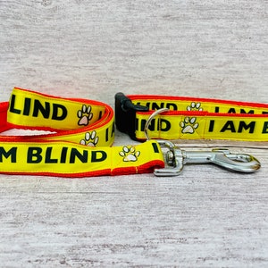 Blind Dog I AM BLIND DOG Yellow Ribbon Red Cushioned Webbing - Puppy Small Large Dog Collar - *All sizes*