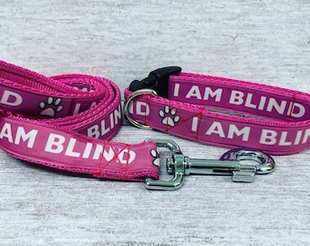 Collar para perro I AM BLIND: collar de cinta para cachorros, todos los tamaños y colores