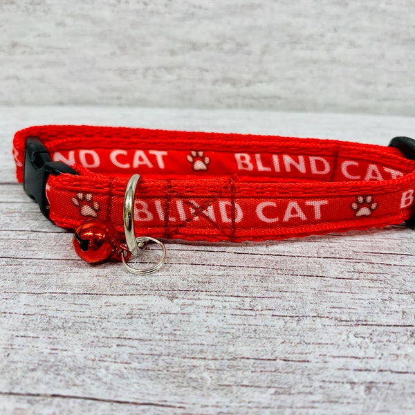 BLIND CAT *Choice of Colours & collar fastening* Ribbon Kitten Cat Puppy Small Dog Collar *Any Colour*